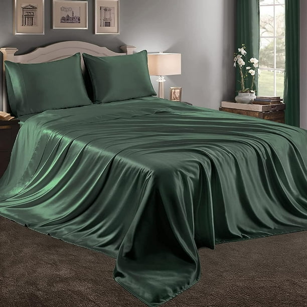 3 Piece Blackish Green Satin Sheets Twin Size Satin Bed Sheets Set Silky Satin Walmart.ca