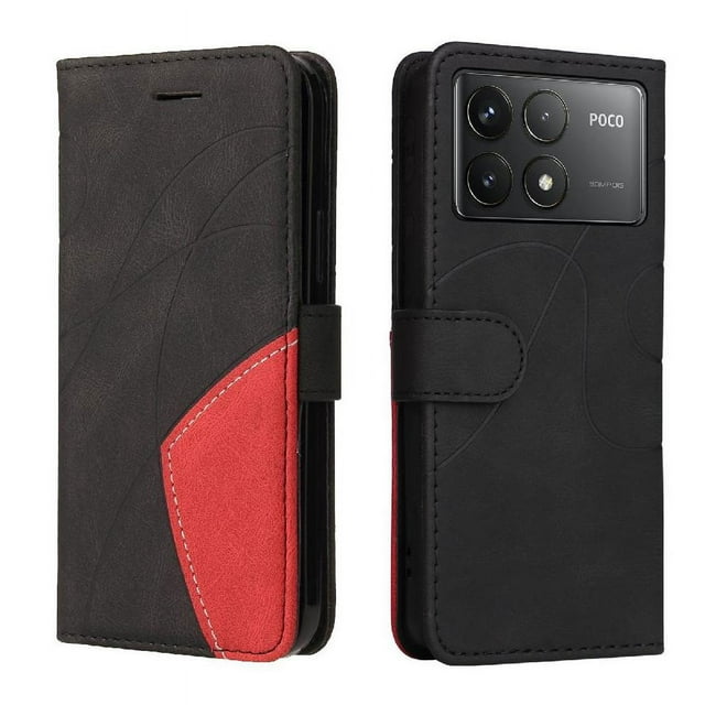 GANGXUN Flip Case for Xiaomi POCO F6 PRO – Leather Wallet Cover with Card Slots, Kickstand & Color Stitching Protective Folio