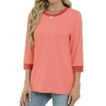 thumbnail image 5 of Fznquz Orange Blouses for Women 3/4 Length Sleeve Trendy Loose Fit Tee Casual Crewneck Ringer Tops,S, 5 of 7