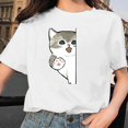 thumbnail image 2 of Camiseta blanca informal con cuello redondo y manga corta con estampado de gato bonito para mujer Pompotops hkajfhjk459205, 2 of 5