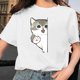 thumbnail image 2 of Camiseta blanca informal con cuello redondo y manga corta con estampado de gato bonito para mujer Pompotops hkajfhjk459207, 2 of 5