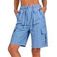 thumbnail image 2 of BXJX Womens Casual Bermuda Shorts, Knee Length Elastic Waist Multiple Pockets Summer Cargo Shorts Light Blue Size M, 2 of 7