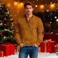 thumbnail image 4 of Men's Christmas Sweater Zip Up Sweatshirts Vintage Knit Graphic Sweatshirt - Xmas Stand Collar Pullover with Solid Color Print for Casual Holiday Style,Earthy Yellow,2XL, 4 of 6