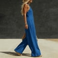 thumbnail image 3 of Women's Linen Jumpsuit, V-Neck Front Clasp Sleeveless, Breathable One-Piece Pants For Spring & Summer Vacation Blue L, 3 of 4