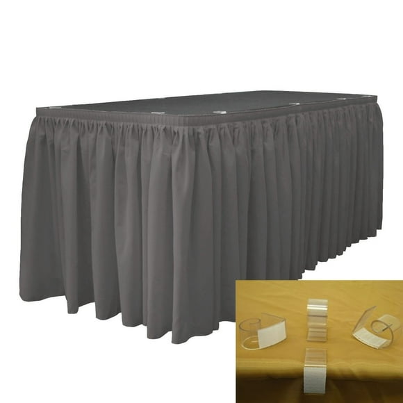 LA Linen SKT_Pop_14x29_10Lclips_CharcoalP34 LA Linen Polyester Poplin Table Skirt 14 -Foot by 29-Inch Long with 10 L-Clips, Charcoal