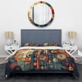 thumbnail image 3 of Designart "Nostalgic Abstraction Orange and Blue II" Modern Midcentury Bedding Covert Set - Abstract Midcentury Orange Abstract Bed Set With 2 Shams, 3 of 6