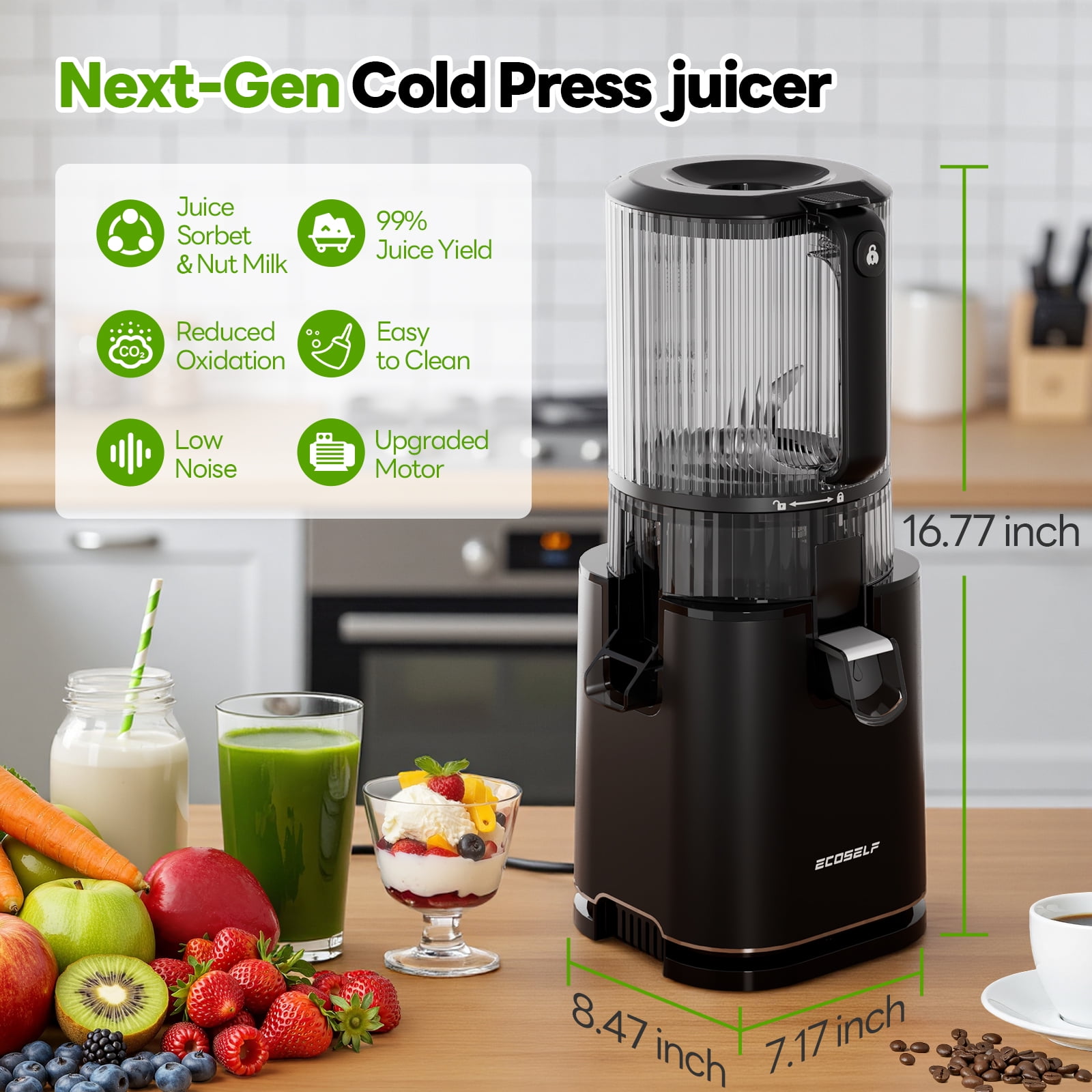 Aeitto Cold Press Juicer, 5.9" Extra Wide Feed Chute, Powerful AC Brushless Motor,Juicer Machines with BPA-Free
