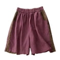 thumbnail image 2 of Women's Shorts Women'S Summer Cotton And Linen Contrasting Color Design Sense Spliced ​​Wide Leg Pants Shorts Home Pants Women'S Breathable Large Size Casual Pants Shorts,Purple Women's Shorts M, 2 of 4