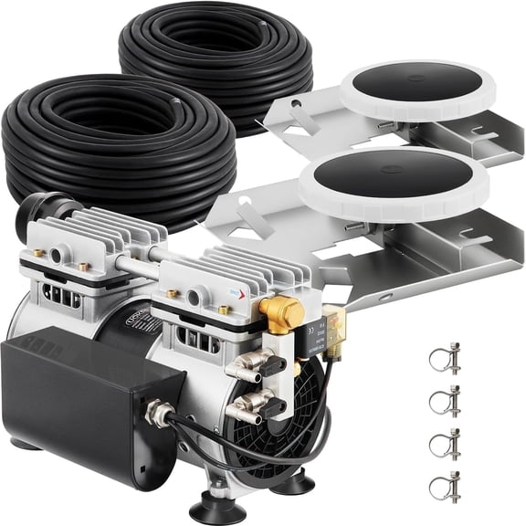 Pond Aerator Kit, 5.2 CFM Pond Aeration System Pond Pump with Two 100ft Weighted Hoses & 2 Diffusers, Pond Air Pump 3/4 HP Compressor for Pond Paerators for Outdoor Ponds (Pond Aerator Kit)