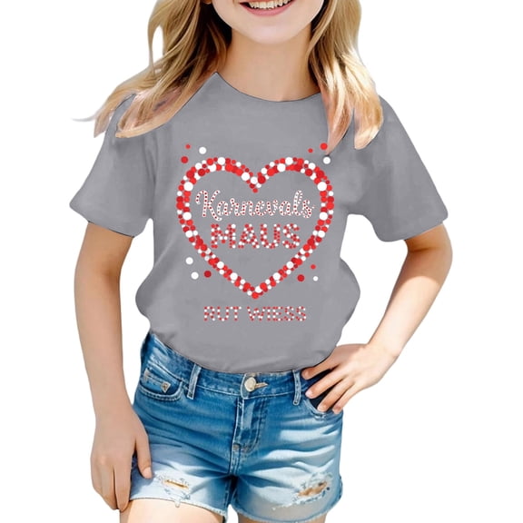Graphic Tees for Girls Kids Printed Short Sleeve T Shirts T Shirt for Girls 10-12 Casual Crewneck Tops Summer Clothes(Size 11-12 Years,Grey)