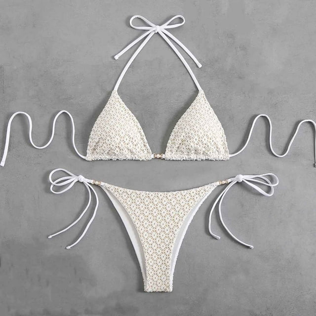 Weiqiqre 2 Piece Swimsuit for Women Triangle Bikini Set String Swimsuit Print Tie Smocked Ruched Two Piece Bathing Suit