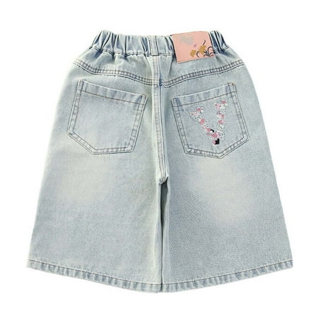 QUOTAY Girls Jean Shorts Summer Loose Fashion Casual Thin Denim Capri Shorts for Girls Ages 5- Denim Shorts Blue_009 130