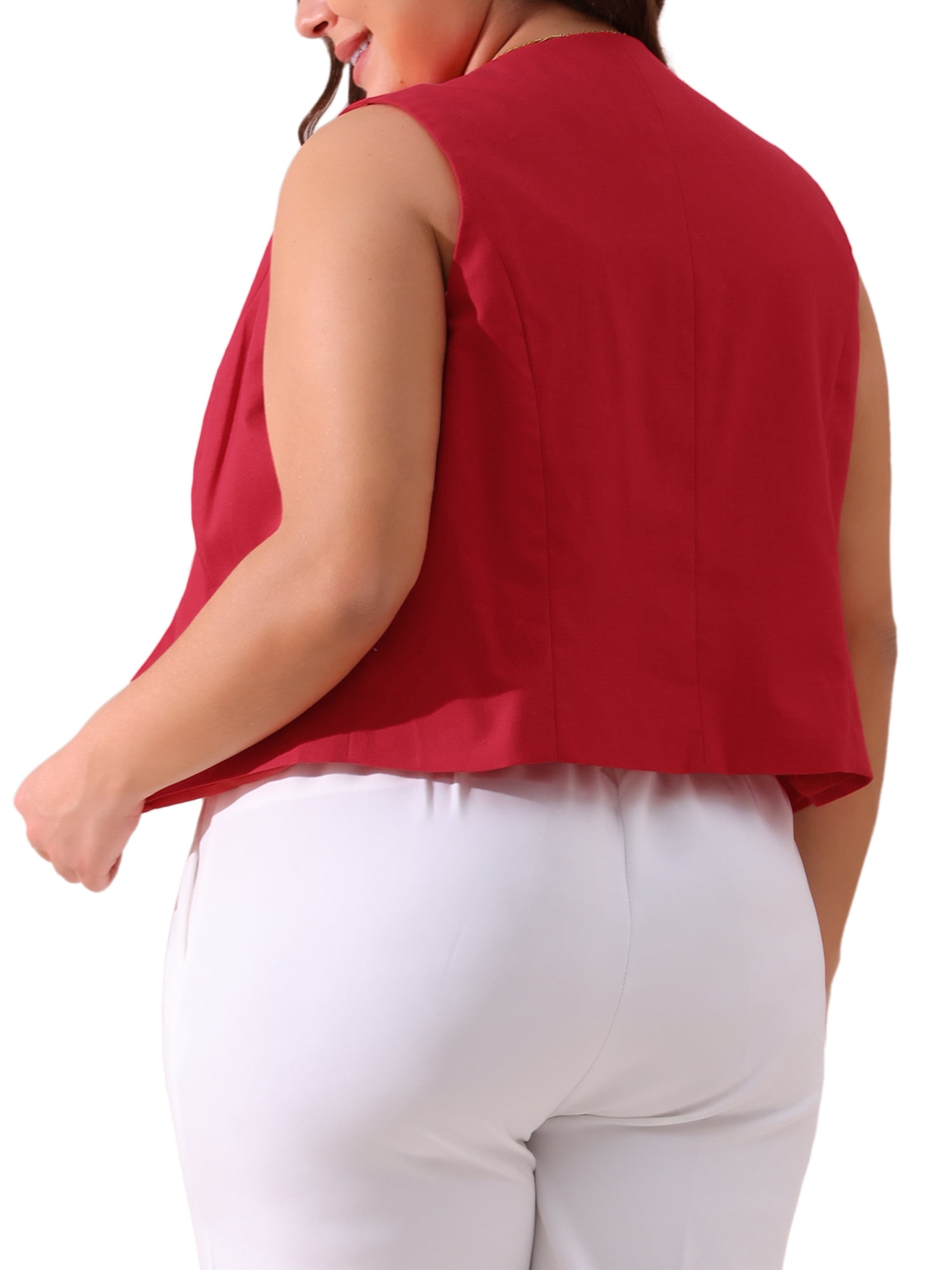 DARING DIVA Women's Plus Size Casual Soft Lined Button Down Vest 4X Red