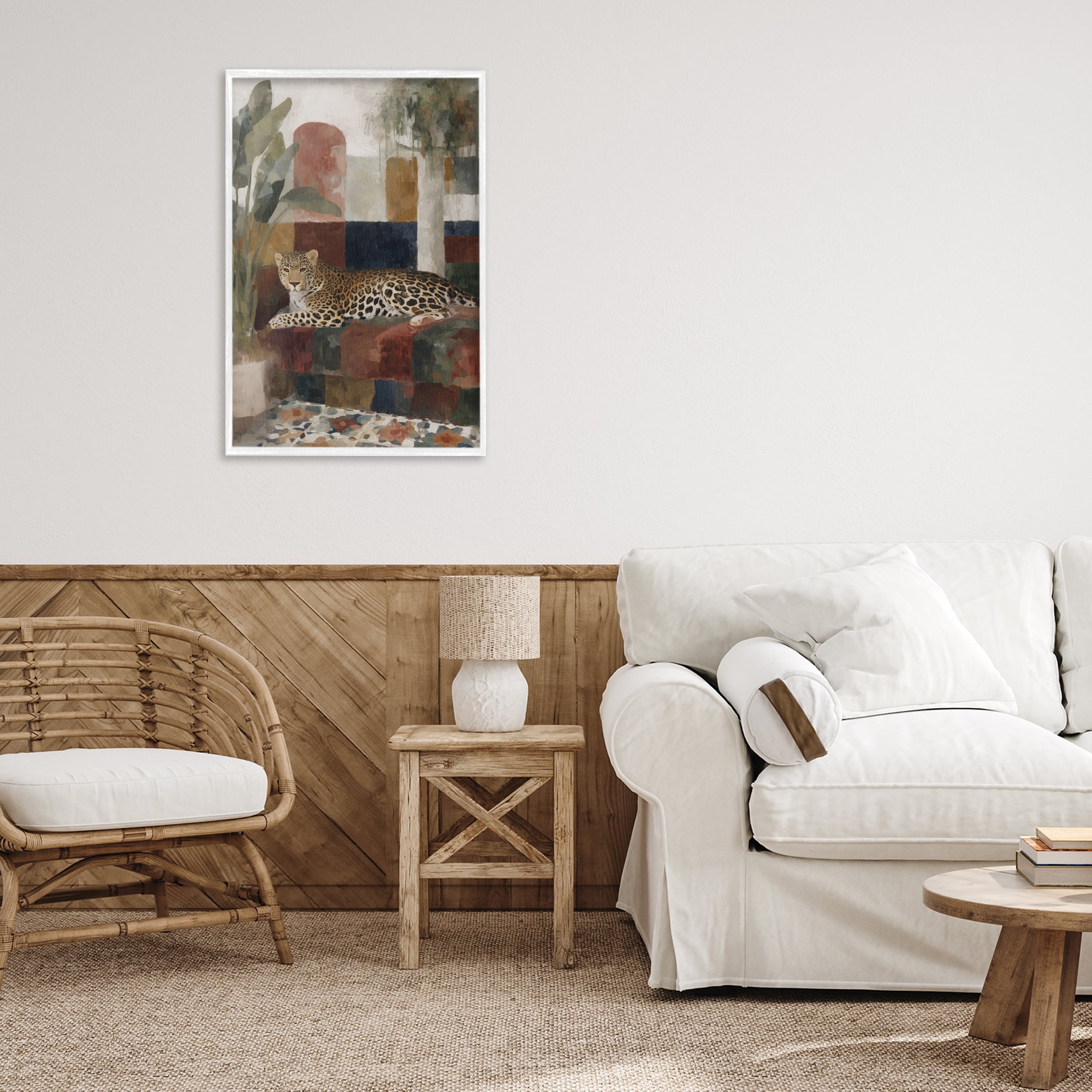 Stupell Industries Jaguar Among Tropical Palms White Framed Giclee Art, design by Chromatic Storm Studio