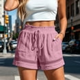 thumbnail image 4 of RQYYD Women's Elastic Waist Lace Trim Gauze Shorts Casual Summer Lightweight Breathable Trousers with Pockets, 4 of 5