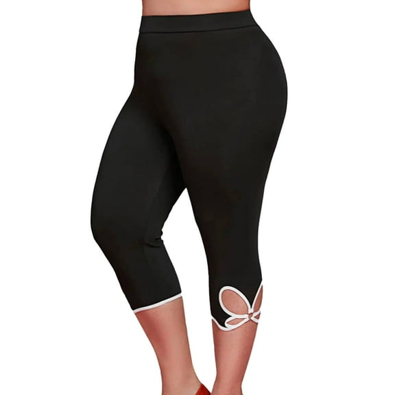 JustVH Women Plus Size Color Bump Sports Capri Leggings Hollow Out Calf-Length Pants