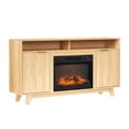 thumbnail image 6 of Hassch Fluted TV Cabinet with Electric Fireplace & Remote, 58" Media Console with 23" Heater & Open Compartments, Farmhouse Entertainment Center for TVs up to 70 inches (Oak+Gold), 6 of 6