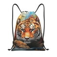 thumbnail image 1 of Xecao Colorful Plant Tiger Pattern Sports Drawstring Backpack - String Swim Gym Bag with Wet Proof Pocket for Women&Men-Small, 1 of 6