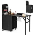 thumbnail image 5 of Paddie Foldable Nail Desk Nail Table for Nail Tech, Folding Manicure Table Station w/Dust Collector, 2 Open Shelves & 2 Drawers, Foldable Manicure Desk w/Wrist Cushion, Lockable Wheels(Black)), 5 of 9