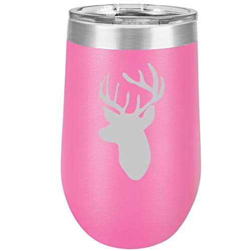 16 Oz Double Wall Vacuum Insulated Stainless Steel Stemless Wine Tumbler Glass Coffee Travel Mug With Lid Deer Head With Antlers Hunting Hot Pink Walmart Com Walmart Com