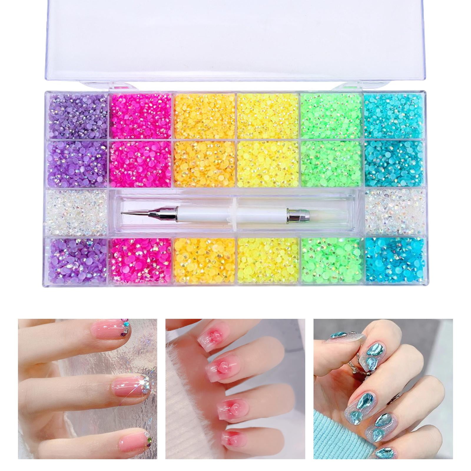 GUOOL 5000Pcs Nail Beads Embellishments Decoration Flatback Mixed Color with Pen Nail Art for Costume, Clothes, Face Arts, Crafting, Shoes 20 Grids 25cmx10cm