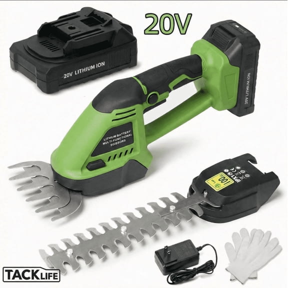 TACKLIFE Cordless Grass Shear & Shrubbery Trimmer - 2-in-1 Handheld 20V Max Electric Grass Trimmer Hedge Shears/Grass Cutter Rechargeable 8-inch & 5-inch Blades & 2.0Ah Battery and Charger Incleded