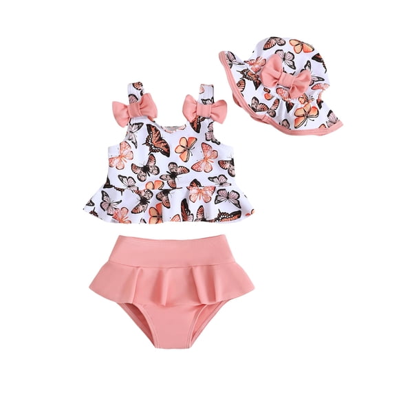 Traje de baño para niños pequeños Mioglrie Butterfly Tankini y conjunto de gorro