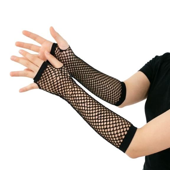 Fishnet Arm Sleeves Long Fingerless Gloves Black for Women Halloween Party