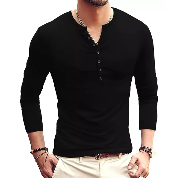 Playeras Hombre Camisa Henley De Manga Larga Playera Casual