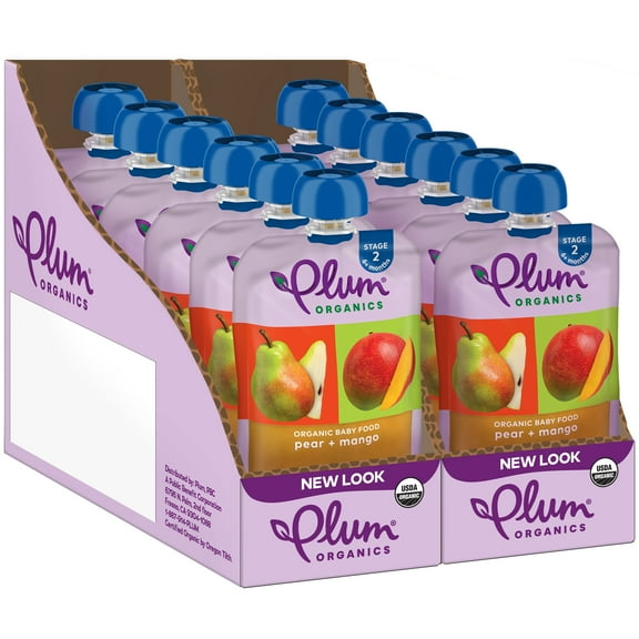 Plum Organics Stage 2 Organic Baby Food, Pear and Mango, 4 oz Pouch - Case of 12