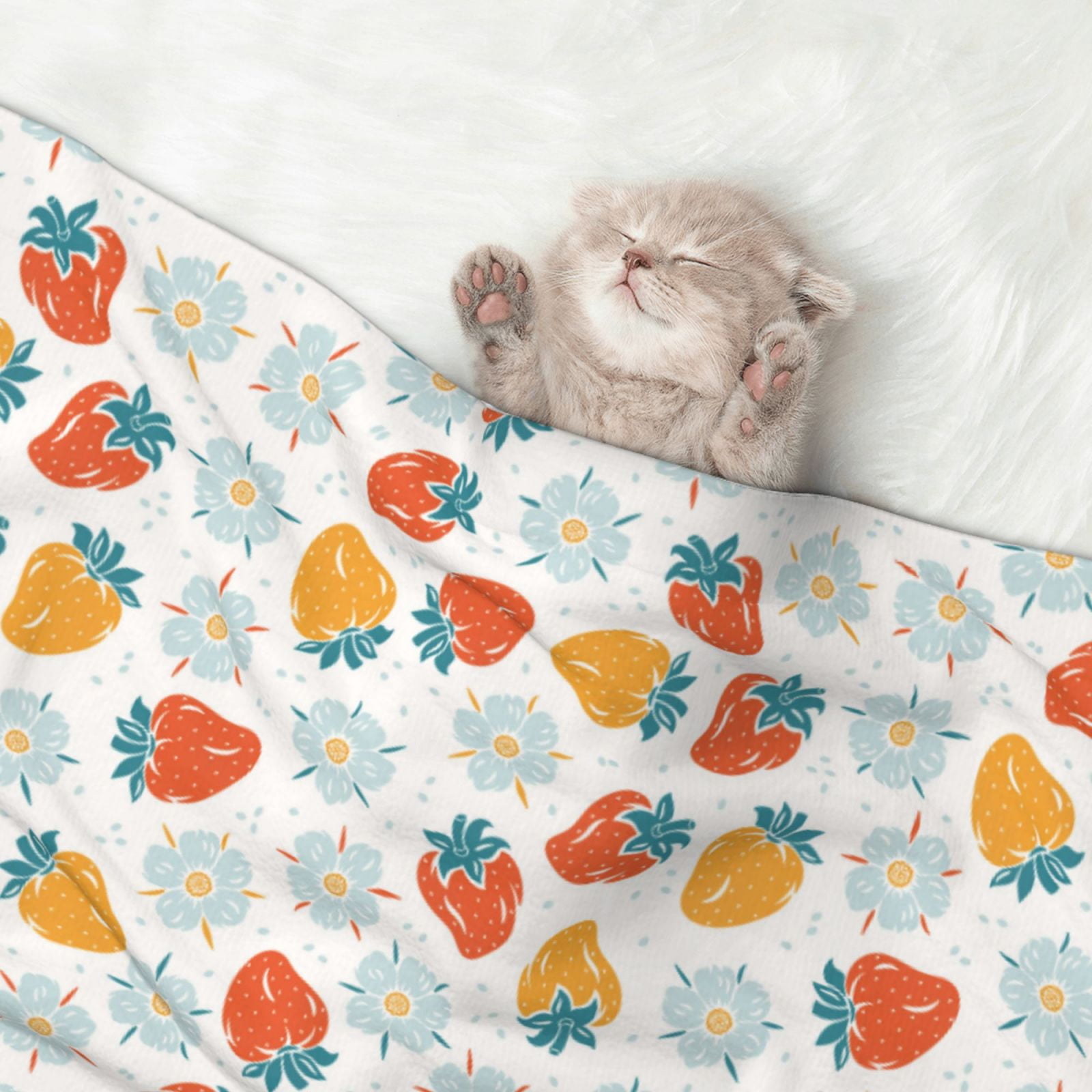 Naloa Floral Strawberr Dog Blanket, 3 Sizes Cat Blanket for Indoor Cats Large Medium Small Dog Gifts-Small