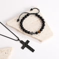 thumbnail image 6 of 2PCS Cross Necklace Bracelet Set 26 Inch Stainless Steel Necklace Adjustable Natural Stone Bracelet Men'S Holiday Jewelry Gift, 6 of 8