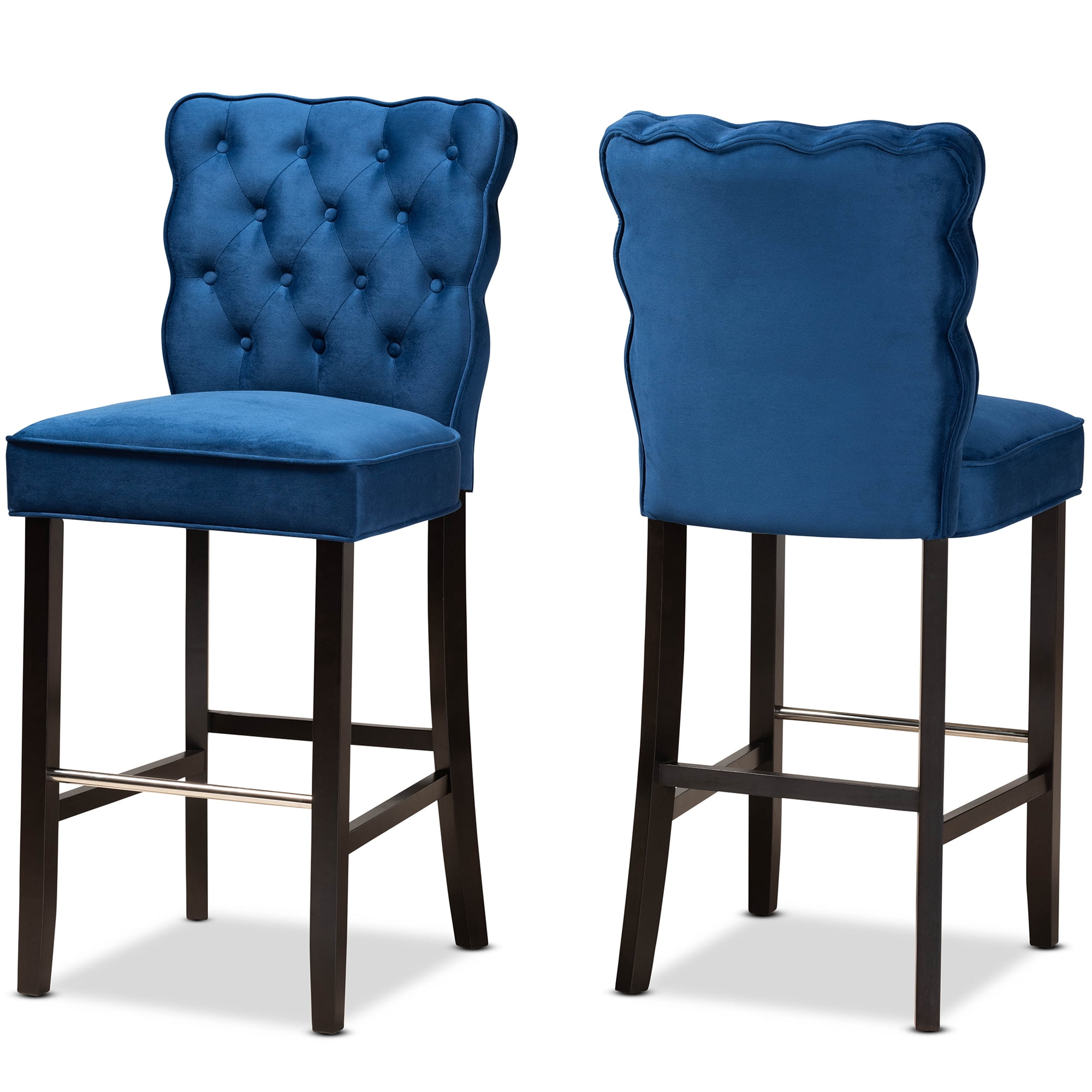 Baxton Studio Daphne Bar Stool, Navy Blue, Set of 2