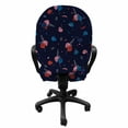 thumbnail image 3 of Navy Blue Office Chair Slipcover, Various Little Lavender Carnation Flowers Design Leaves and Colorful Blots, Stretch Decorative Fabric Cover, Standard Size, Indigo Multicolor, by Ambesonne, 3 of 5
