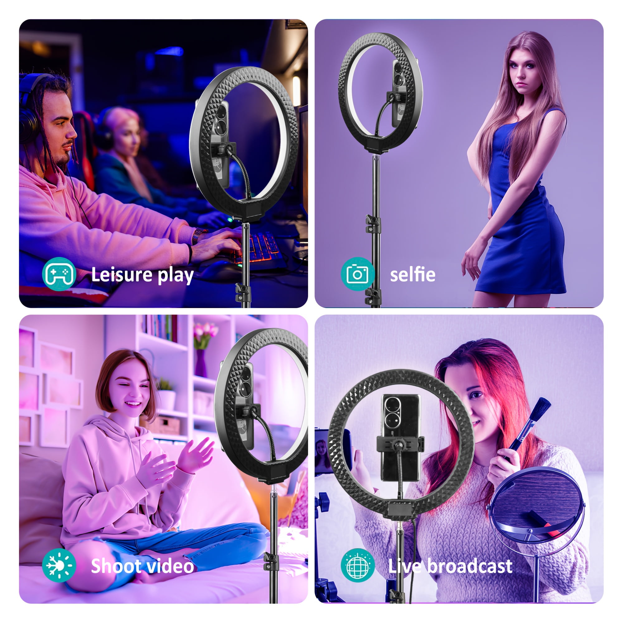 ZOMEI 10 Inch RGB Ring Light with Adjustable 63" Tablet Stand, Dimmable LED Circle Fill Light Kit for TikTok Live Streaming Makeup YouTube Video Recording Photography Content Creation