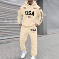 thumbnail image 5 of USA UNITED STATES Men's Big and Tall 2-Piece Set, Solid Color Printed Sweatshirt and Pants, Casual Lounge Wear For Winter Relaxing and Home,Khaki,3XL, 5 of 6