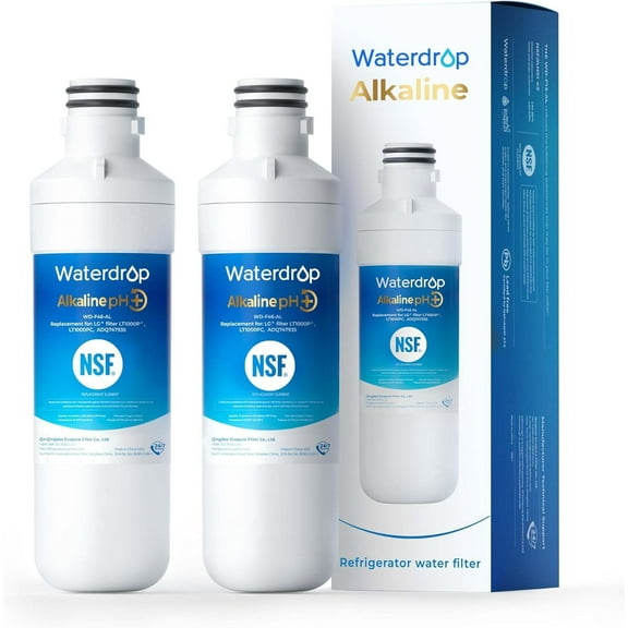 Waterdrop Alkaline LT1000PC ADQ747935 Replacement for LG® LT1000P®/PC/PCS ThinQ® Refrigerator Water Filter, LFXS26973S, LMXS28626S, LMWS27626S, LFXS28596S, LFXS26596S, Enhance PH, 2 Filters