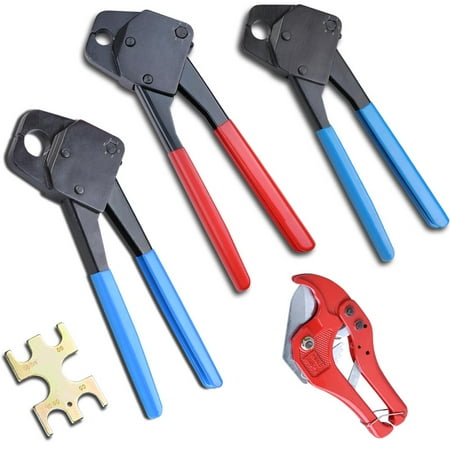 - 3 Pex Crimper Ring Crimping Tool Combo 3/8 1/2 3/4 Tool and 1-5/8 Ratchet Cutter Pipe Crimp Plumbing