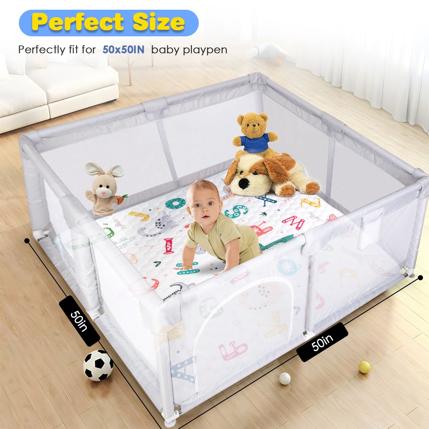 50x50in Foldable Baby Play Mat, iMounTEK Double-Sided Pattern Babies Playmat for Playpen, Baby Crawling Play Mat