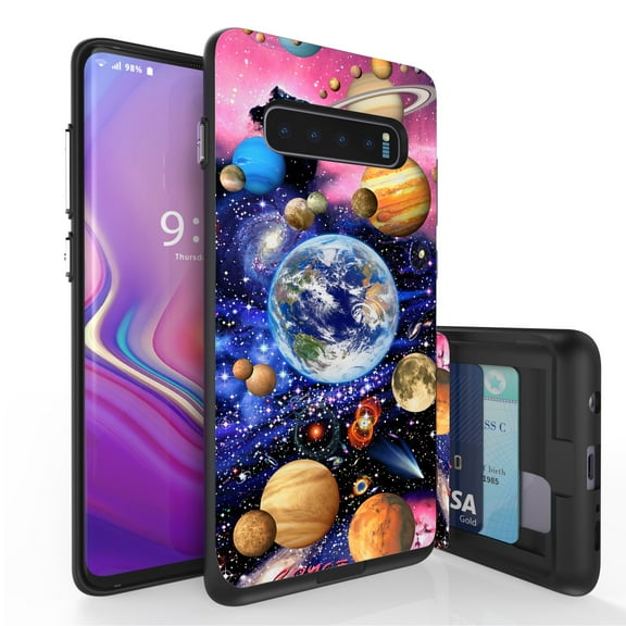 Galaxy S10  Case, Duo Shield Slim Wallet Case   Dual Layer Card Holder For Samsung Galaxy S10  [NOT S10 OR S10e] (Released 2019) Space Galaxy Planets Stars