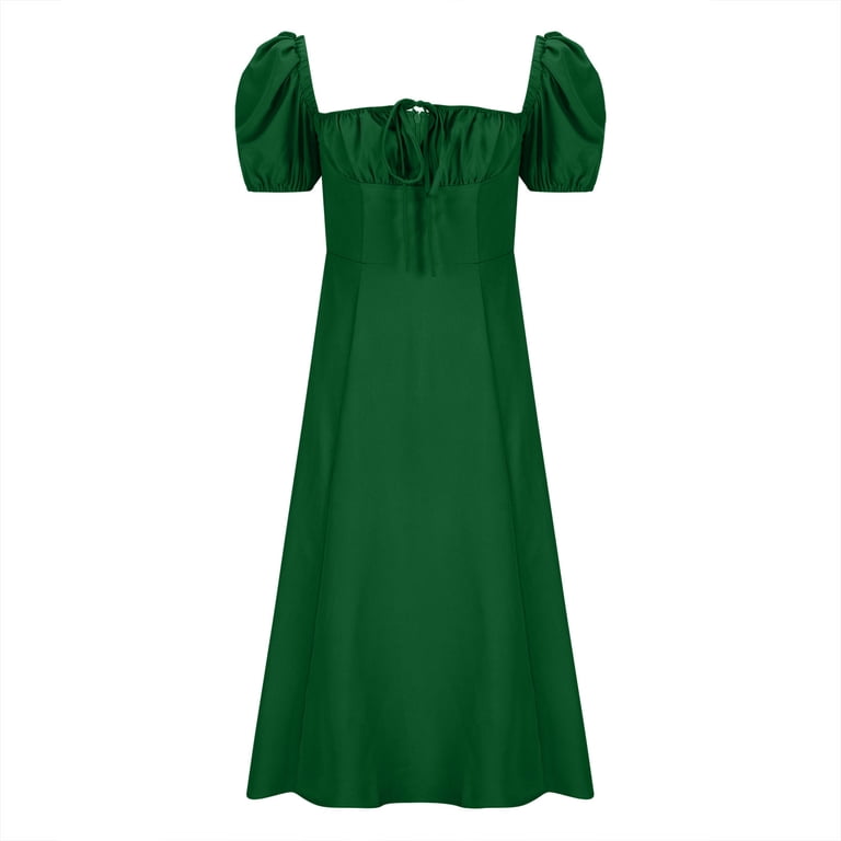 RYRJJ Women's Summer Casual Dress Puff Short Sleeve Sweetheart Neck Dresses  Elegant Off Shouler High Waist A-Line Party Long Dress(Green,M) -  Walmart.com