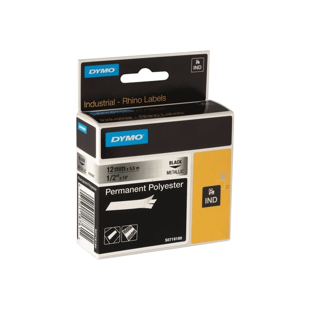 DYMO RhinoPRO Permanent Polyester Label Tape, 0.5 in x 18 ft, White, 1 Count