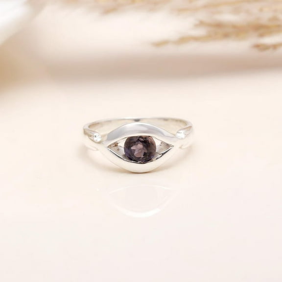 AG 925 Jewellery Statement Dark Blue Iolite Gemstone Ring, Sterling Silver