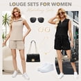 thumbnail image 6 of VDJ Two Piece Outfits for Women Lounge Sets Vest Tops and Shorts Set Sweatsuits with Pockets Beige Sleeveless Fashion Tracksuit, 6 of 12