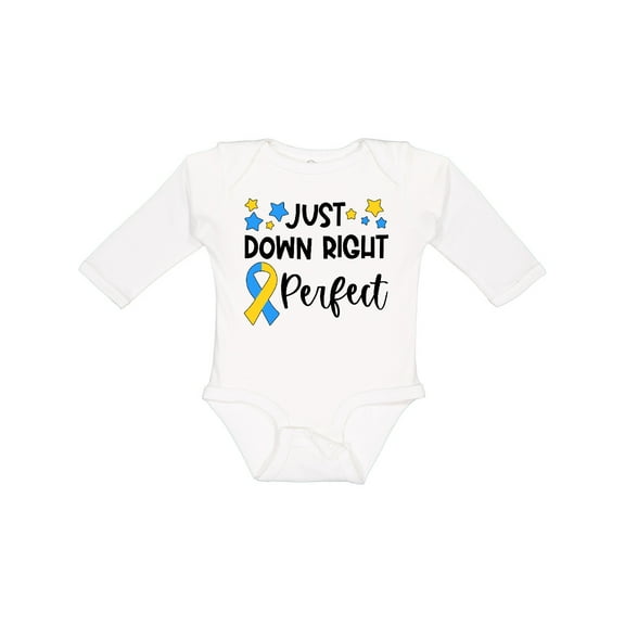 Inktastic Just Down Right Perfect Down Syndrome Awareness Ribbon Boys or Girls Long Sleeve Baby Bodysuit