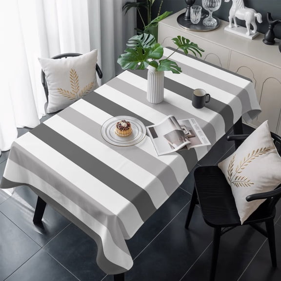 Grey Ombre Stripe Table Cloth Waterproof Tablecloths, Modern Farmhouse Vertical Striped Tablecloth Dining Table Cover for Kitchen Party Tabletop Outdoor, Rectangle Tablecloth 60x120 Inch