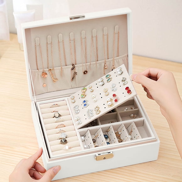 LSLJS Jewelry Organizer Box Leather Large Jewelry Boxes Earrings Holder Organizer Storage Case Double Layer Display with Removable Tray Elegant Jewelry Box