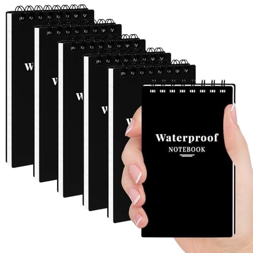 3x5 Inch Waterproof Pocket Notebooks, 6 Pack Mini Top Spiral Notepads, College Ruled Lined Paper