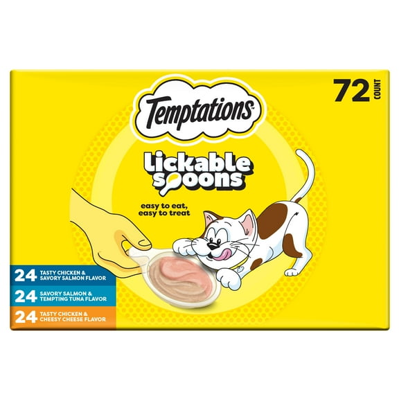 Temptations Lickable Spoons Adult Wet Cat Treat, 10 grams, Variety Pack of 72
