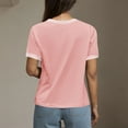 thumbnail image 4 of Itsame Summer Loose T-Shirt for Womens Solid Color Short Sleeved Tops New Solid Color Round Neck Blouses Pink Size M, 4 of 7